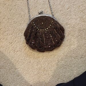 Elegant Brown Beaded Clutch
